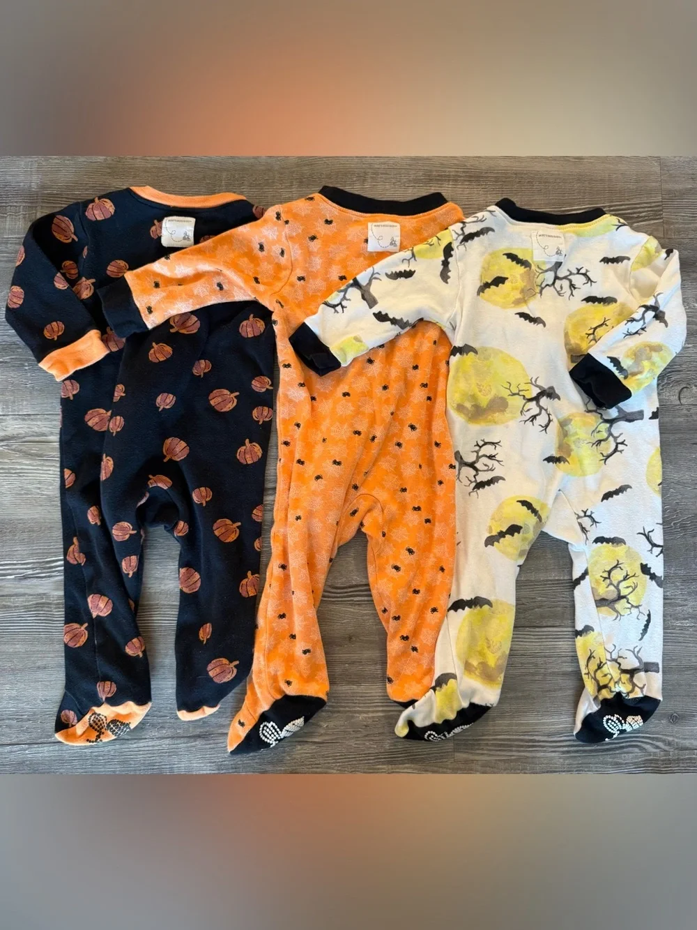 3-Pack Kids Halloween Footed One-Pieces - Orange, Black & White